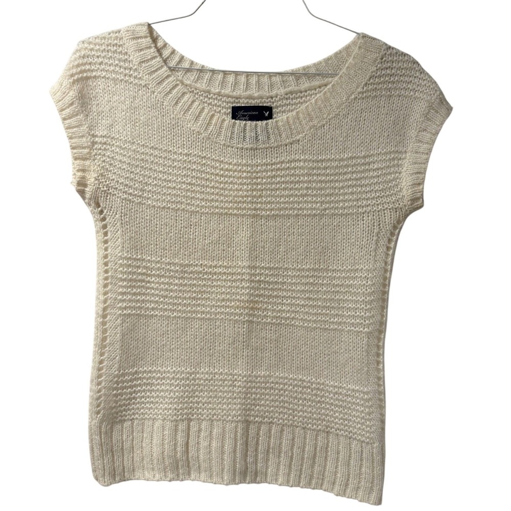 American Eagle Mohair Blend Short Sleeve Sweater Womens S Clean Girl Minimalist